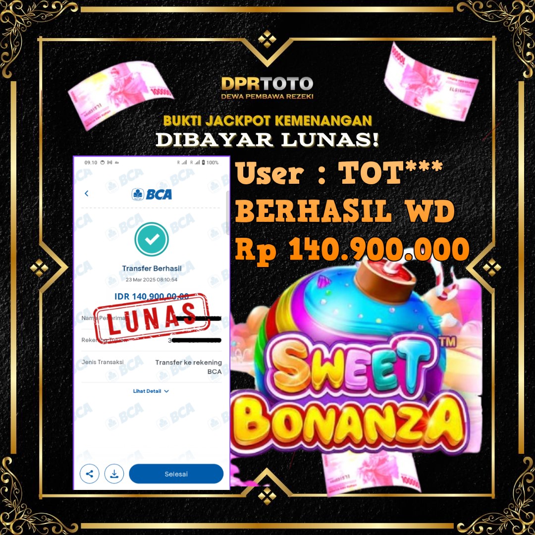 KEMENANGAN BESAR SWEET BONANZA WD 140.900.000 - LUNAS